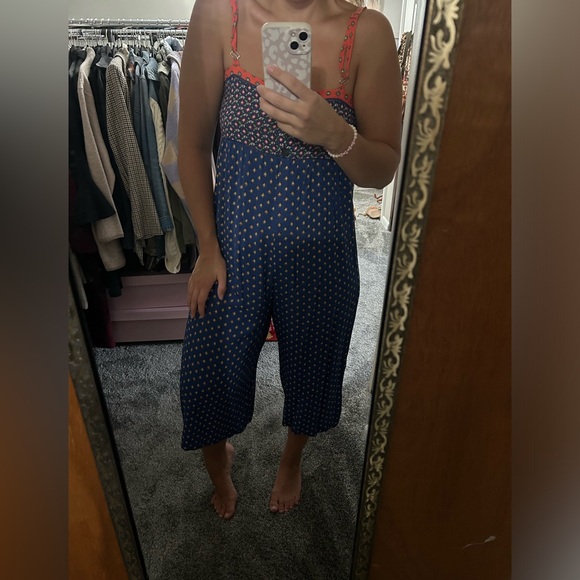Anthropologie • Sleeveless Blue Orange Button
Back Floral Jumpsuit Size Small - Picture 3 of 3